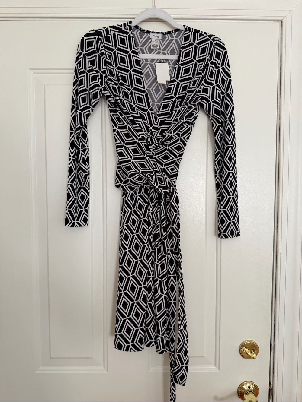 Cache Black & White Geometric Wrap Dress